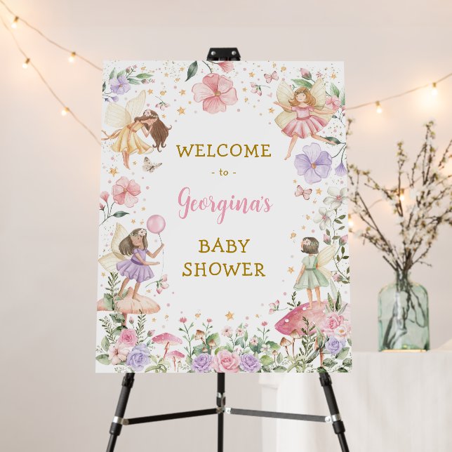 Spring Floral Fairy Garden Baby Shower Welcome Foam Board (In Situ (Stand))