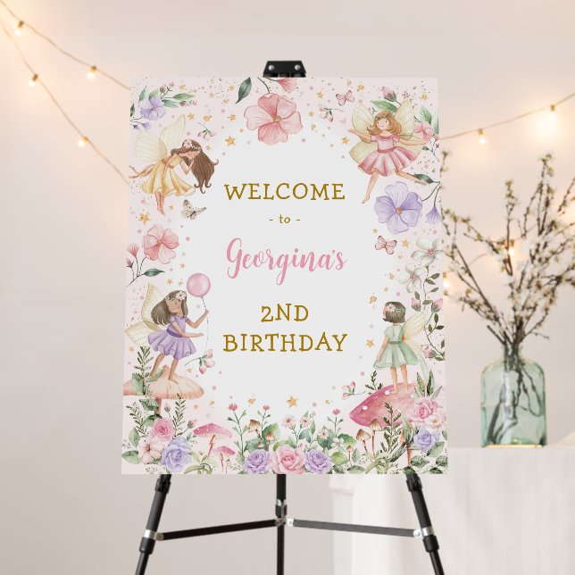 Spring Floral Fairy Garden Birthday Party Welcome Foam Board (In Situ (Stand))