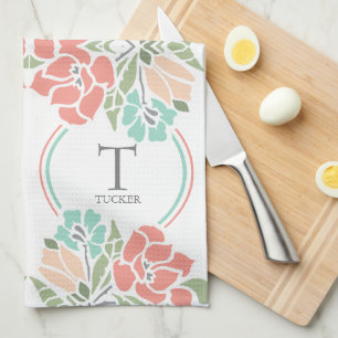 Spring Floral Family Monogram Kitchen or Towel