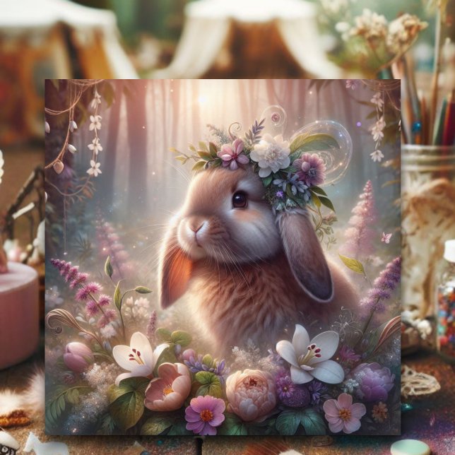 Spring Floral Fantasy Lop Eared Bunny Easter  Holiday Card (Creator Uploaded)