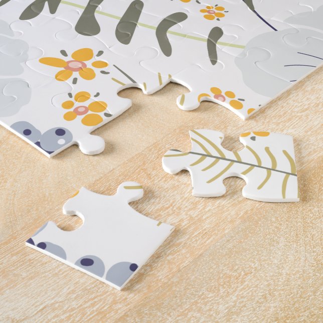 Spring Floral Flower Mix Blue Green Gray Yellow Jigsaw Puzzle (Side)