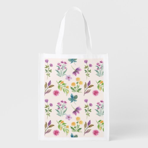 Spring Floral Flower Pattern Reusable Grocery Bag