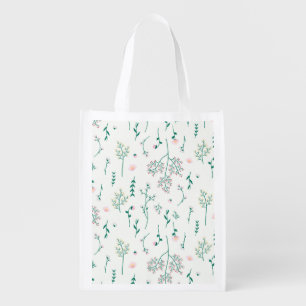 Spring Floral Flower Pattern Reusable Grocery Bag