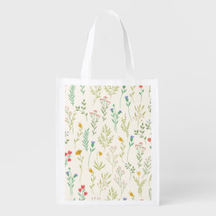 Spring Floral Flower Pattern Reusable Grocery Bag