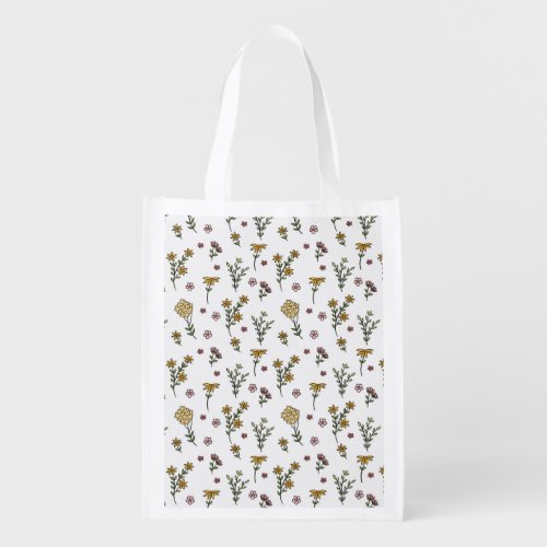 Spring Floral Flower Pattern Reusable Grocery Bag