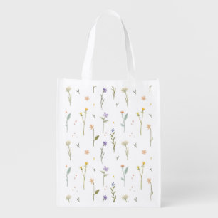 Spring Floral Flower Pattern Reusable Grocery Bag