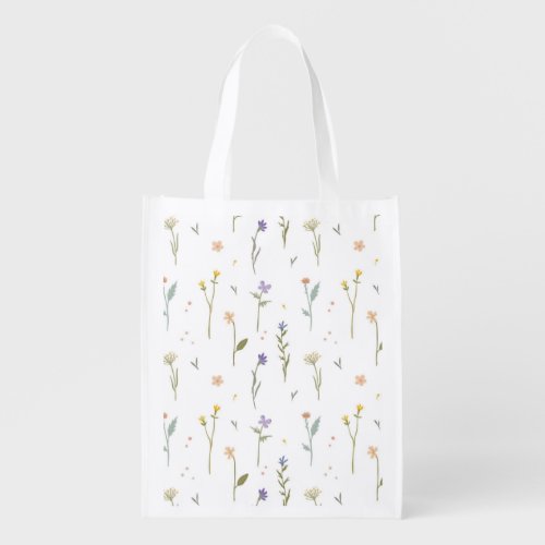 Spring Floral Flower Pattern Reusable Grocery Bag