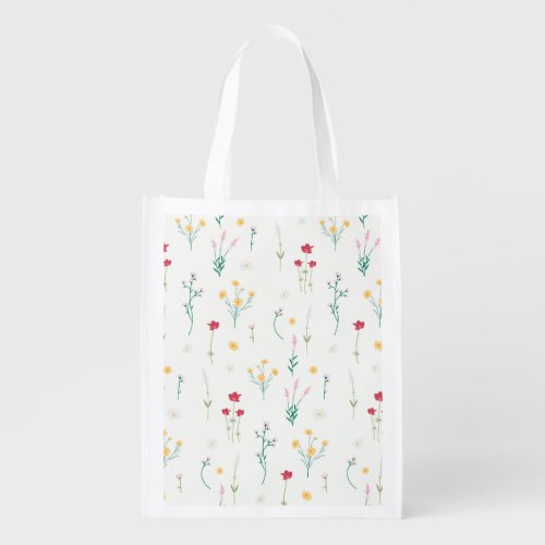 Spring Floral Flower Pattern Reusable Grocery Bag