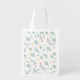 Spring Floral Flower Pattern Reusable Grocery Bag
