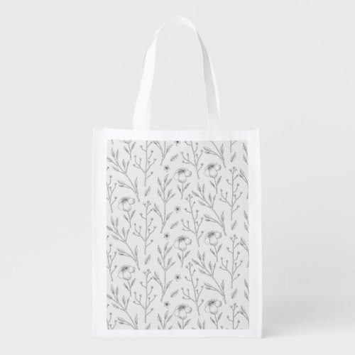 Spring Floral Flower Pattern Reusable Grocery Bag