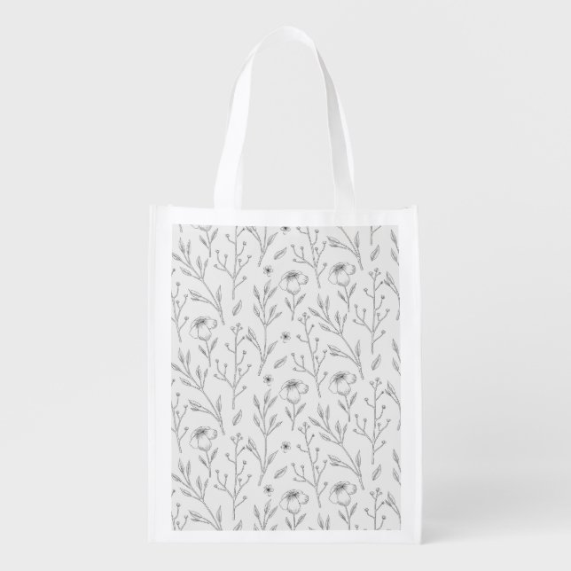 Spring Floral Flower Pattern Reusable Grocery Bag (Front)
