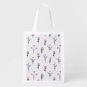 Spring Floral Flower Pattern Reusable Grocery Bag