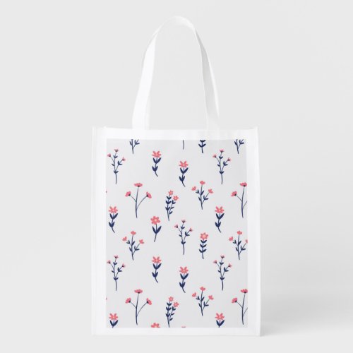 Spring Floral Flower Pattern Reusable Grocery Bag