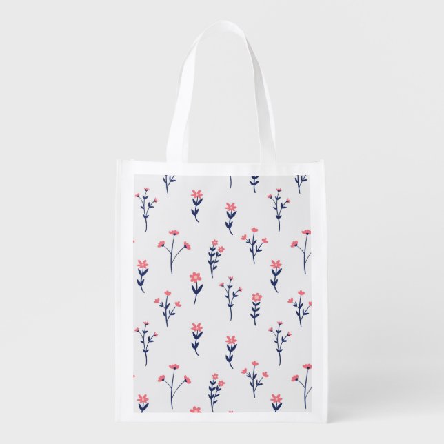 Spring Floral Flower Pattern Reusable Grocery Bag (Front)