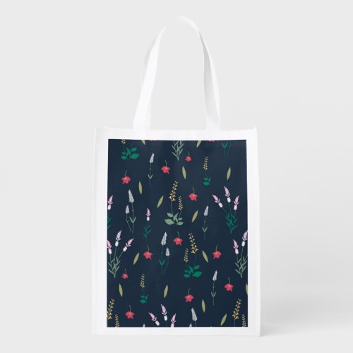 Spring Floral Flower Pattern Reusable Grocery Bag