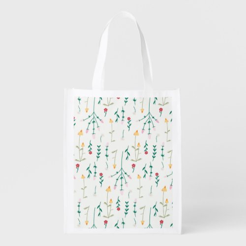 Spring Floral Flower Pattern Reusable Grocery Bag