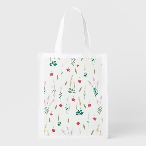 Spring Floral Flower Pattern Reusable Grocery Bag