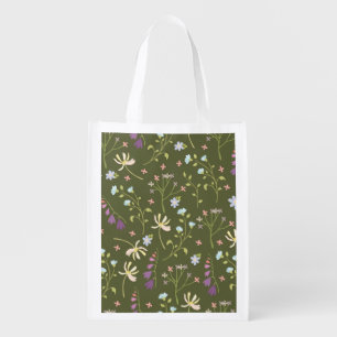 Spring Floral Flower Pattern Reusable Grocery Bag