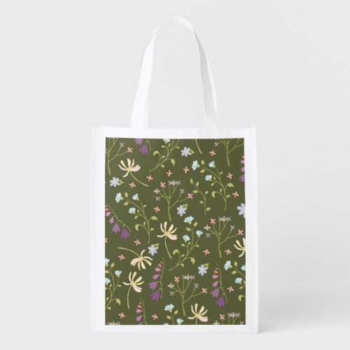 Spring Floral Flower Pattern Reusable Grocery Bag