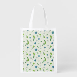 Spring Floral Flower Pattern Reusable Grocery Bag