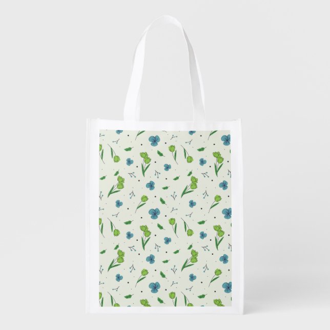 Spring Floral Flower Pattern Reusable Grocery Bag (Front)
