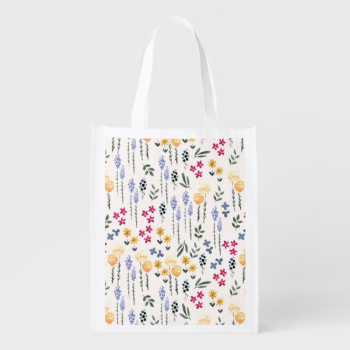 Spring Floral Flower Pattern Reusable Grocery Bag