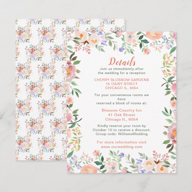 Spring Floral Flowers Wedding Details Card (Front/Back)