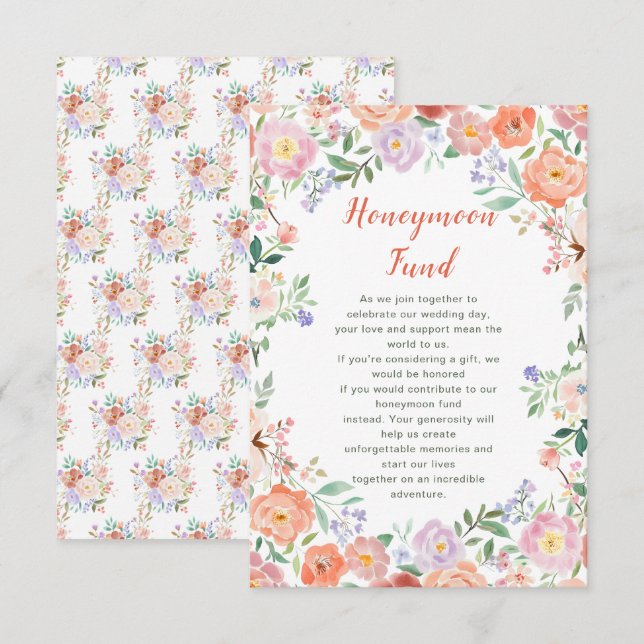 Spring Floral Flowers Wedding  honeymoon Fund Enclosure Card (Front/Back)
