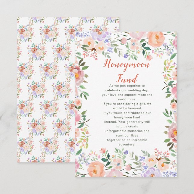 Spring Floral Flowers Wedding honeymoon Fund Enclosure Card (Front/Back)