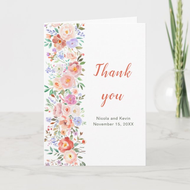 Spring Floral Flowers Wedding Letterpress Thank You Card (Front)