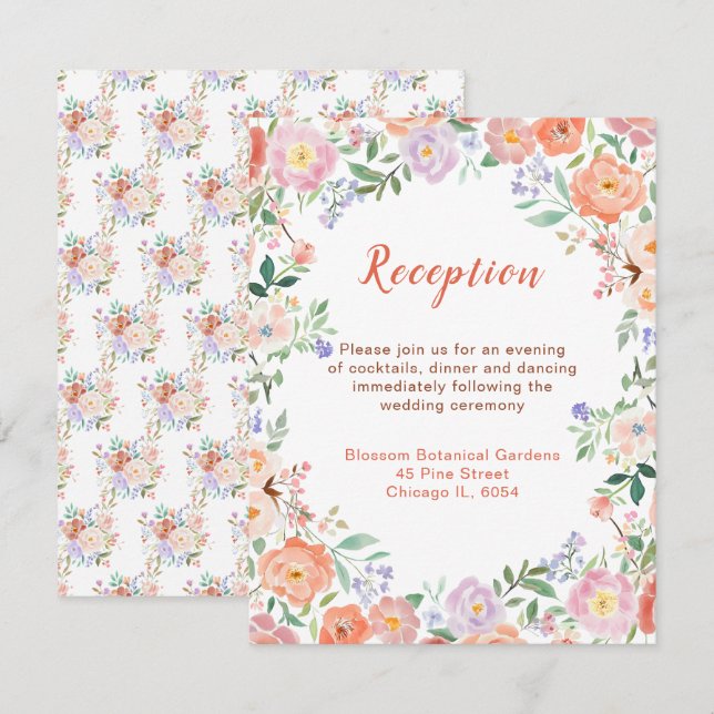 Spring Floral Flowers Wedding Reception Enclosure Card (Front/Back)