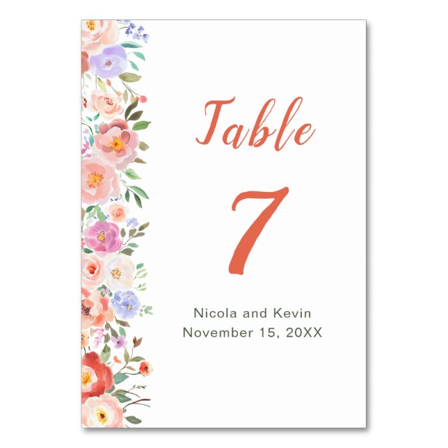 Spring Floral Flowers Wedding Table Number (Front)