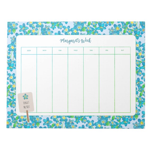 Spring Floral Forget Me Not Weekly Planner Notepad (Front)