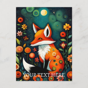 Spring Floral Fox Painting Postcard