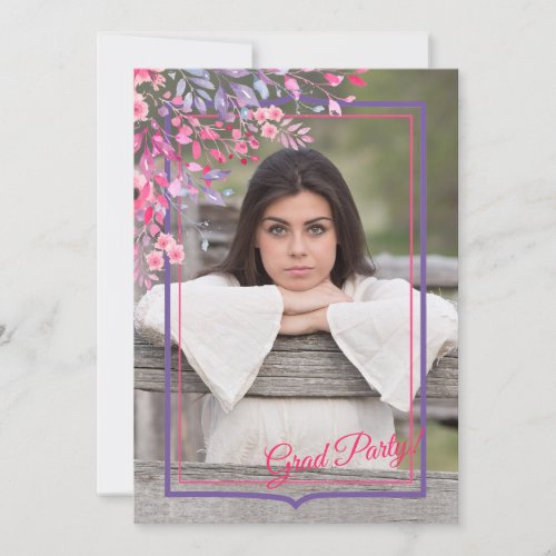 Spring Floral Frame Photo Graduation Invitation