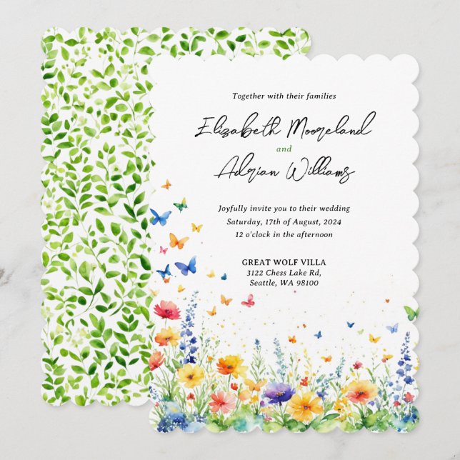Spring Floral Garden Butterflies Invitation (Front/Back)