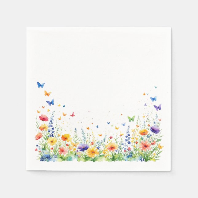 Spring Floral Garden Butterfly Cocktail Napkins (Front)