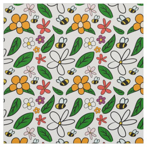 Spring floral garden whimsical doodles pattern fabric