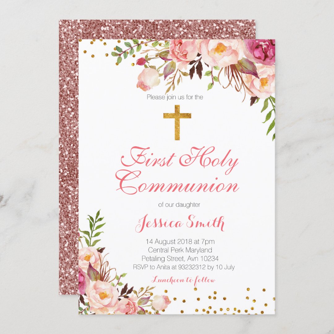 Spring Floral Girl Christening Invitation card | Zazzle