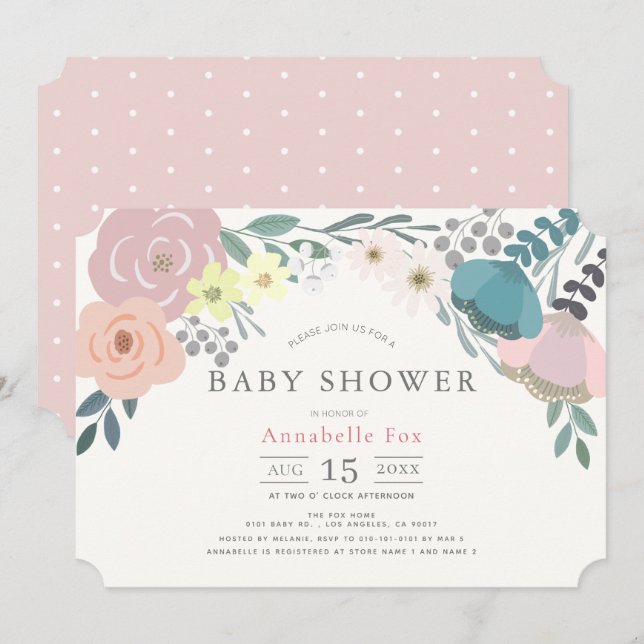 Spring Floral Girl Pink Baby Shower Invitation (Front/Back)