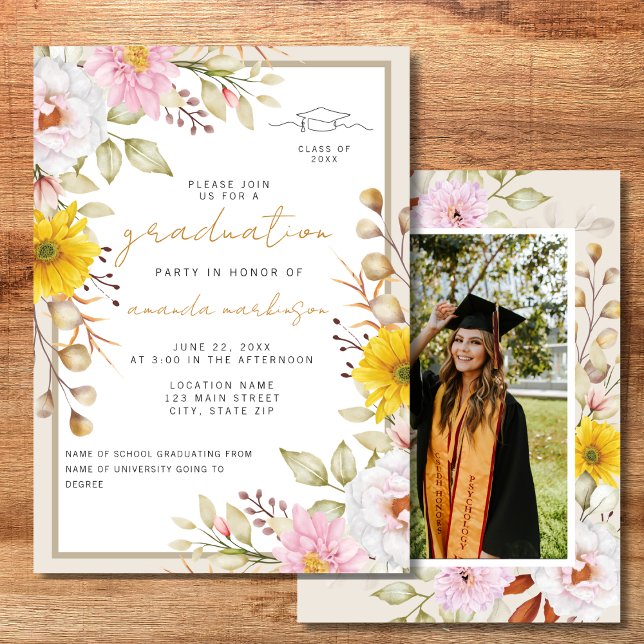 Spring Floral Graduation Announcement Invitation (Creator Uploaded)