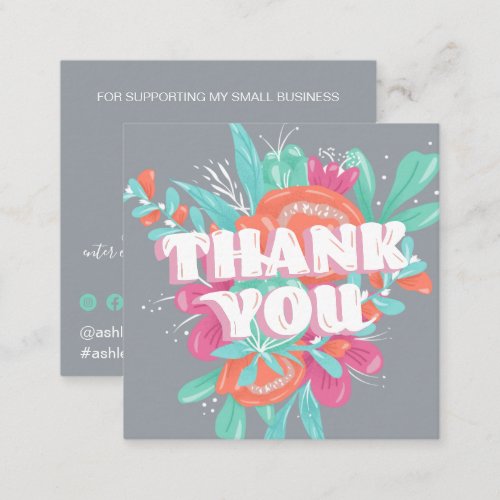 Spring floral gray retro script order thank you square business card