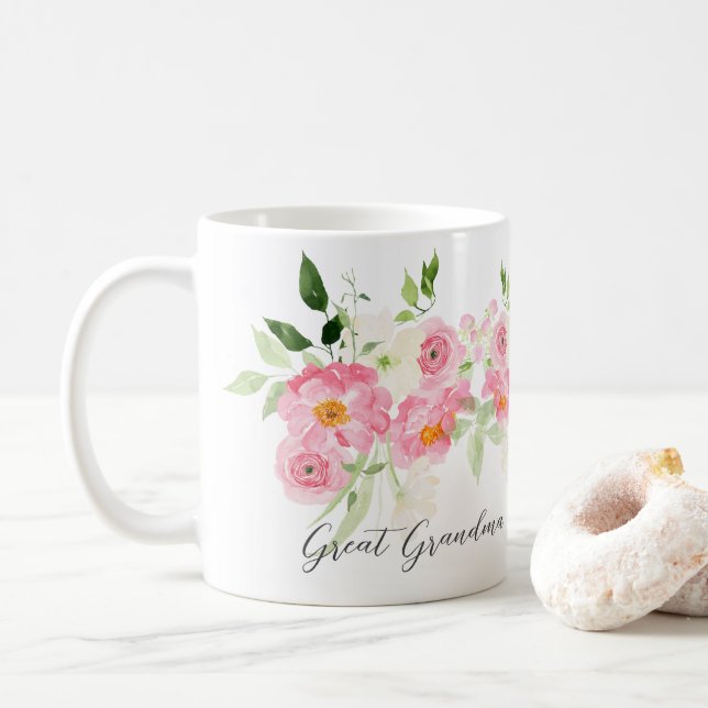 Spring Floral Great Grandma Coffee Mug (With Donut)