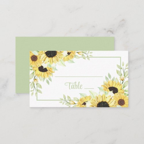 Spring Floral Green Watercolor Sunflowers Wedding  Place Card