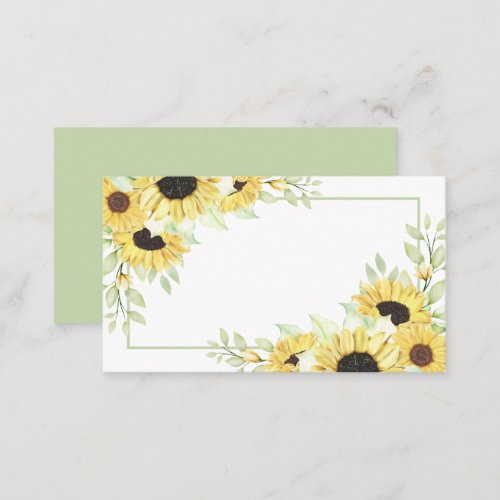Spring Floral Green Watercolor Sunflowers Wedding  Place Card
