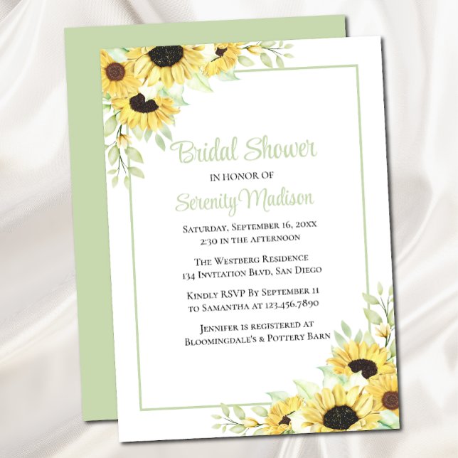 Spring Floral Green Yellow Sunflower Bridal Shower Invitation (Creator Uploaded)