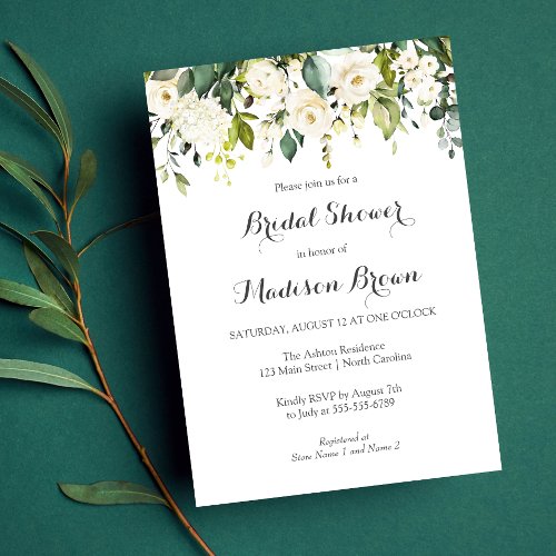 Spring Floral Greenery Bridal Shower Brunch Invitation