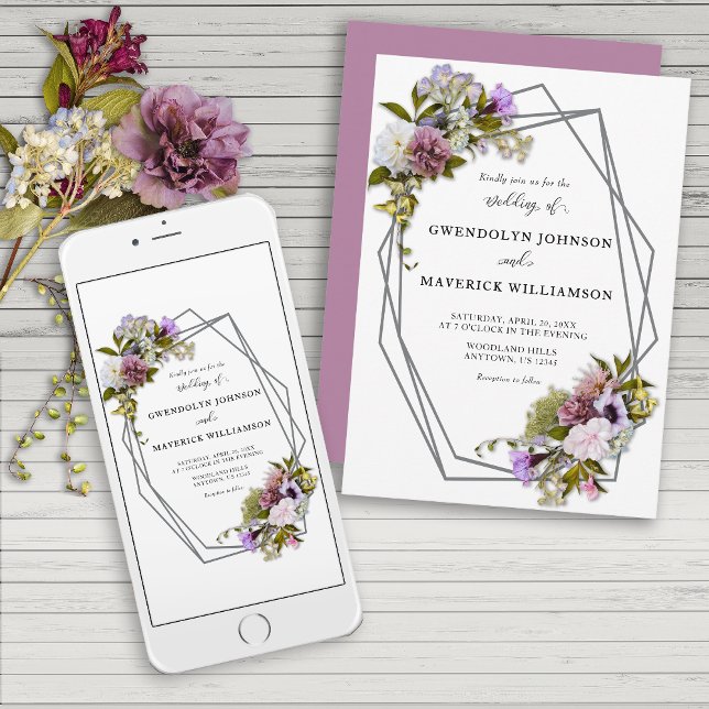 Spring Floral Greenery Geometric Wedding Invitation (Creator Uploaded)