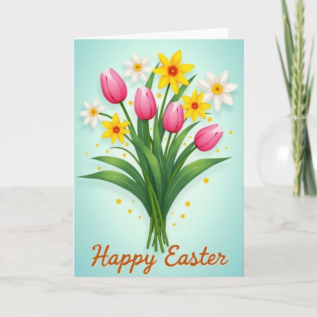 Spring Floral Happy Easter Card (Front)