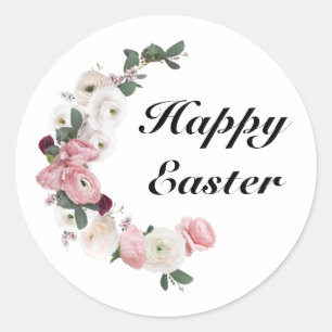 Spring Floral Happy Easter Classic Round Sticker